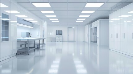 Modern High-Tech Laboratory with Advanced Equipment and Clean White Interior for Scientific Research and Development