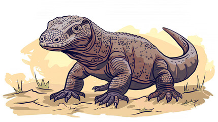 Obraz premium Komodo cartoon with plain color background