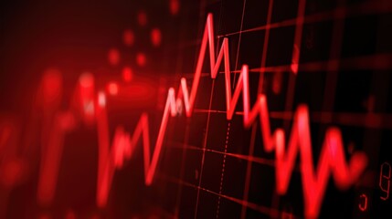 Fototapeta premium Dynamic Red Financial Chart with Rising and Falling Lines on a Dark Background