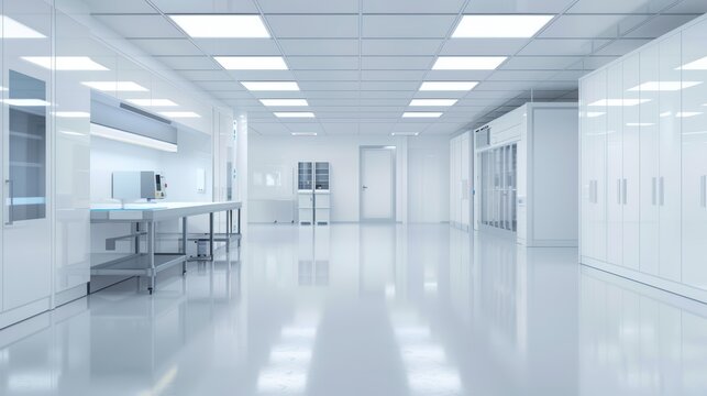 Modern High-Tech Laboratory with Advanced Equipment and Clean White Interior for Scientific Research and Development