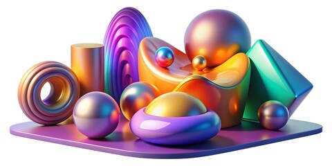 Colorful 3D abstract shapes in gradient metallic finish
