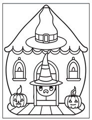 Obraz premium Halloween Witchs Lair coloring page design Halloween vector design black and white design