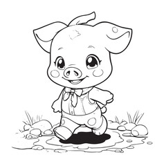 A piglet with a ribbon