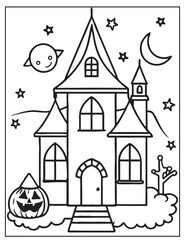 Halloween Witchs Lair coloring page design Halloween vector design black and white design