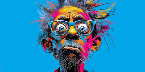free spirit and wildness, cool life, cartoon illustration, male character, funny exaggerated facial features