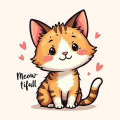 Lovely Cute Meow, Cute Cat Illustration For T-shirt, Child and K