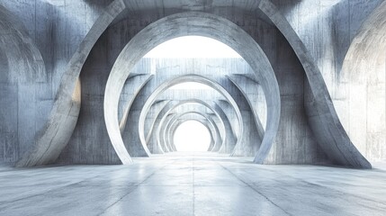 3D render of abstract futuristic architecture with empty concrete floor