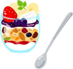 グラノーラのパフェとスプーン