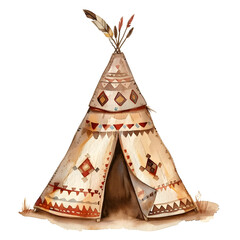 a super-cute comic cartoon Teepee, red indian tribe, full body, watercolor illustration, single object