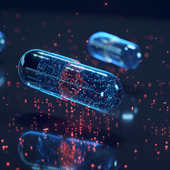 A low poly wireframe style depicting medication or pills or capsules Technology,
innovation in pharmacology Banner concept Particles are connected in a geometric silhouette
