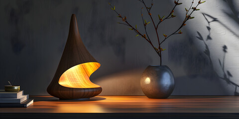 A beautiful modern lamp on the table for luxury room contemporary design dark background