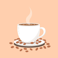Cup of coffee with coffee beans. Vector illustration