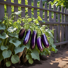 Eggplant growing on a plant in a garden agriculture vegetable harvest fresh vegetable
