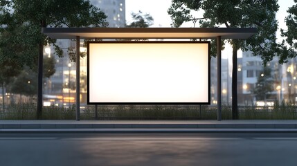 Obraz premium Blank White billboard Bus Stop Mockup In Front Of An Empty Street.