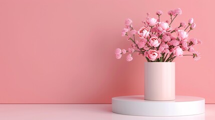 Naklejka premium Beautiful flower bouquet in a vase. pastel pink and green background