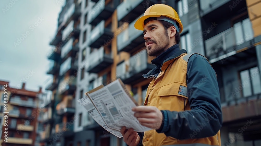 Poster Builder inspection consultancy Inspector checking material and structure in construction : Generative AI