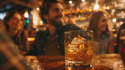 Celebrate whiskey on a friendly party in  restaurant : Generative AI