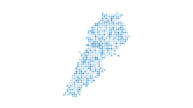Lebanon dotted digital map. Map of Lebanon with pulsating colored circles. Shape of the country filled with blue disks. Beautiful video.