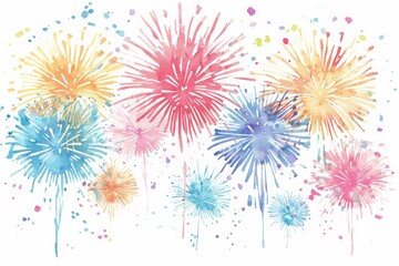 Sparkling fireworks illuminate night sky over serene riverbank celebration