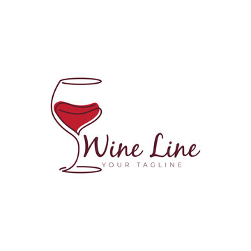 wine and glass with minimalist style line restaurant and bar logo vector icon illustration design