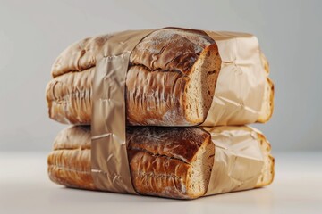 A tower of stacked bread on display