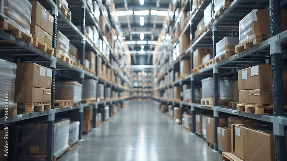 Poster rows of shelves with boxes in the factory warehouse a perfectly white clean warehouse smooth boxes s