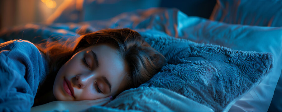  Attractive young woman sleeping peacefully in bed during the night