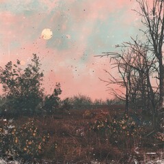 A moonlit clearing in a forest with a soft dreamy atmosphere