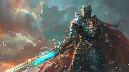 knight sword character with iron armor