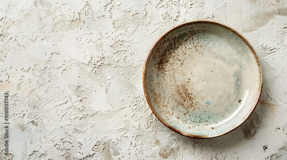 Poster empty round ceramic plate on a light texture background kitchen utensils : generative ai