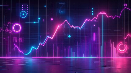 Naklejka premium Abstract depiction of financial graphs and charts in neon colors