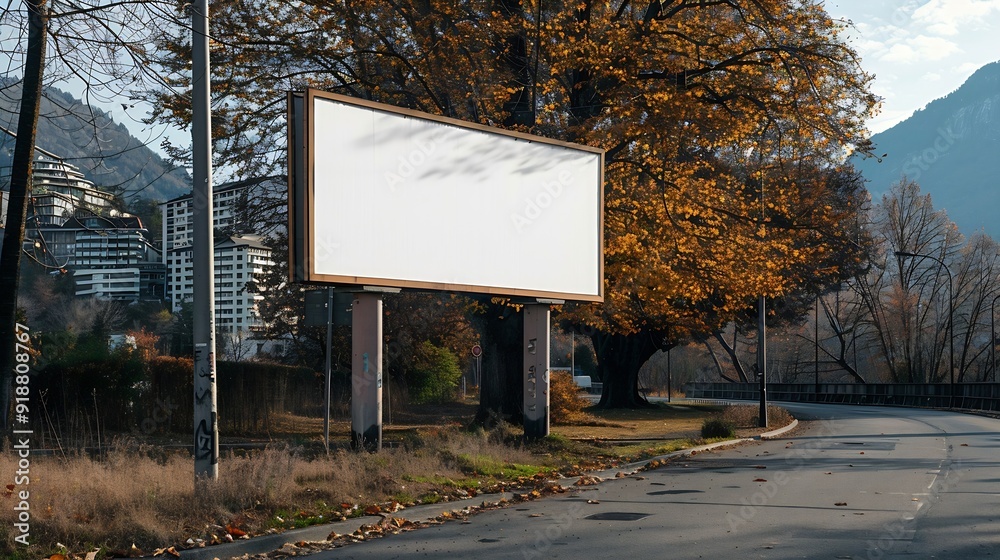Poster blank billboard on the side of the road in lugano : generative ai