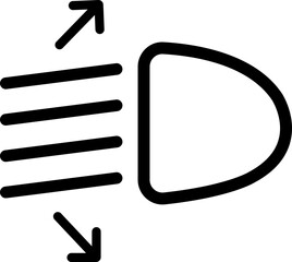 Headlight, light indicator dashboard linear icon. Vector high beam. Car light symbol. Vehicle dashboard indicator include high and low beam and adjustable headlight isolated on transparent background.