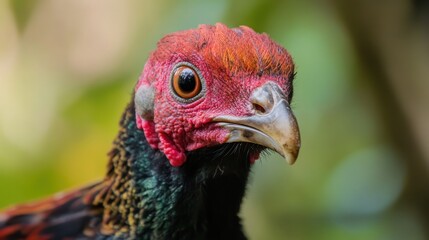 Close-up Portrait of a Red-Crested Pheasant