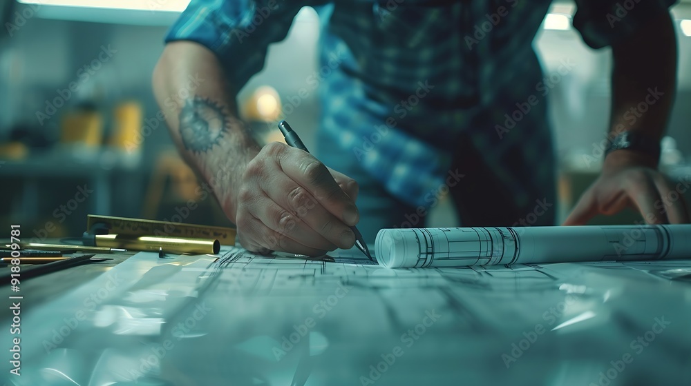 Poster Civil and construction engineers are working on a blueprint drawing with precision to guarantee a flawless result : Generative AI