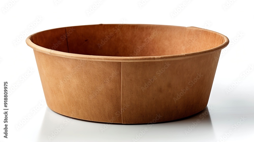 Poster Side view closeup of empty single brown paper bowl isolated on white background with clipping path : Generative AI
