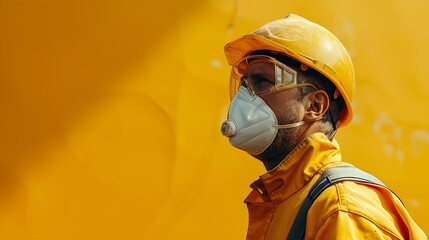 Obraz premium Builder in personal protective equipment Panoramic banner with copy space : Generative AI