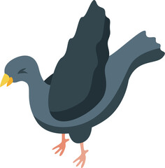Isometric illustration of a common gray pigeon with yellow beak flapping its wings