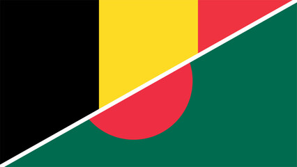 Belgium and Bangladesh flags combined in a split design, symbolizing international relations, global unity and cultural exchange