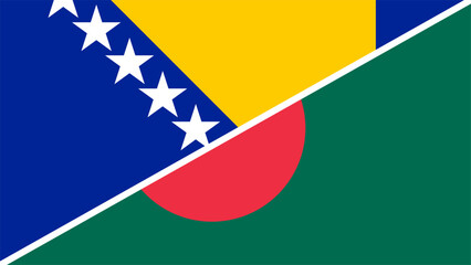 Bosnia and Herzegovina and Bangladesh flags combined in a split design, symbolizing international relations, global unity and cultural exchange