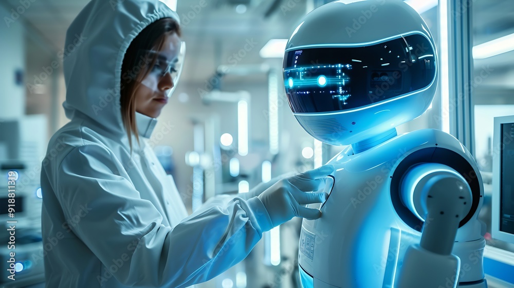 Aufkleber Medical worker using technology smart robot AIConcept of healthcare and medical AI technology services and advance of technology Artificial Intelligence for future healthcare : Generative AI