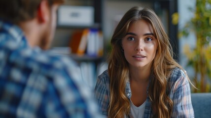 Professional psychotherapy Female psychologist having session with male patient at mental health clinic Taking Note During Appointment In Office Psychological help service Treatment of : Generative AI