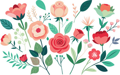 Beautiful romantic flower collection with roses 