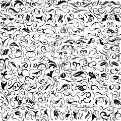 Collection of simple geometric seamless ornamental vector leaf's patterns and swatches. White and grey geometric oriental backgrounds.