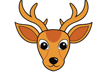 Deer Head Logo Design - Abstract Drawing of Cute Cartoon Deer with Horns - Vector Illustration & Clipart