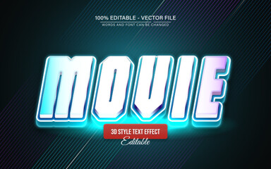 Modern blue movie text effect glowing bright style editable