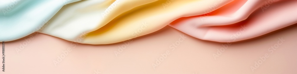 Poster Soft Pastel Shapes Flowing on Gradient Background – Whimsical Minimalist Design with Copy Space