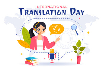 World Translator or Translation Language Day Illustration with Hello Greetings in Different Countries and Multilingual International Communication © denayune