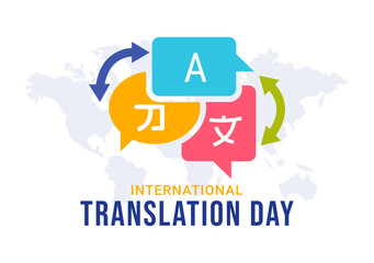 World Translator or Translation Language Day Illustration with Hello Greetings in Different Countries and Multilingual International Communication © denayune