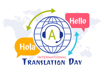 World Translator or Translation Language Day Illustration with Hello Greetings in Different Countries and Multilingual International Communication © denayune
